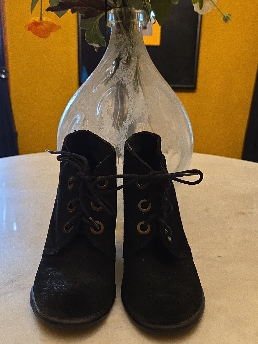 MIA Black Suede Lace-Up Ankle Booties